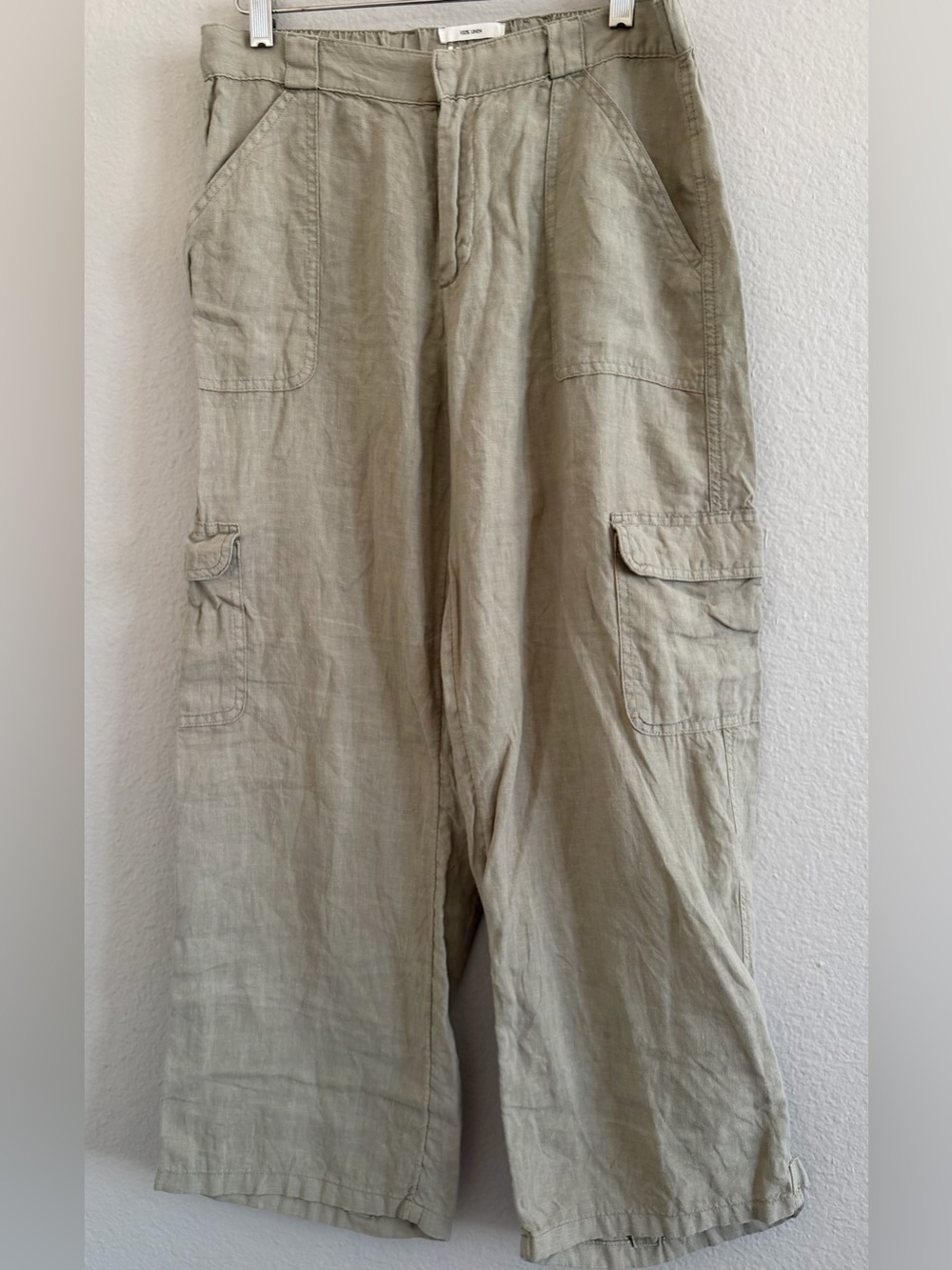 Nicole Miller Linen Cargo Cropped Wide Leg Pants